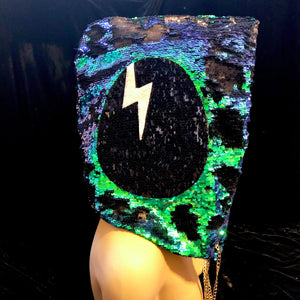 Techno Sequin Hood Rave Music Festival EDC Outfits Custom DirtyBird Symbol Mermaid Campout EDM Fur Infinity Shirt Scarf Spirit Hood Clothing-Rave Fashion Goddess