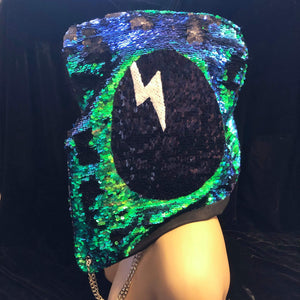 Techno Sequin Hood Rave Music Festival EDC Outfits Custom DirtyBird Symbol Mermaid Campout EDM Fur Infinity Shirt Scarf Spirit Hood Clothing-Rave Fashion Goddess