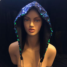 Techno Sequin Hood Rave Music Festival EDC Outfits Custom DirtyBird Symbol Mermaid Campout EDM Fur Infinity Shirt Scarf Spirit Hood Clothing-Rave Fashion Goddess