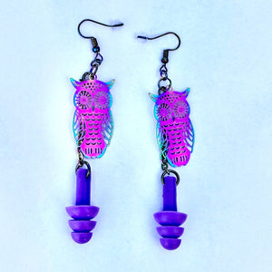 Rainbow Owl Earplug Earrings