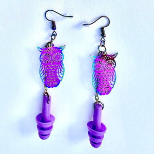 Rainbow Owl Earplug Earrings