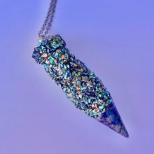 Snuff Vial With Spoon - Dark Blue and Peacock Stones