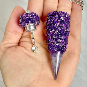 Spoon Necklace - Light and Dark Purple Crystals