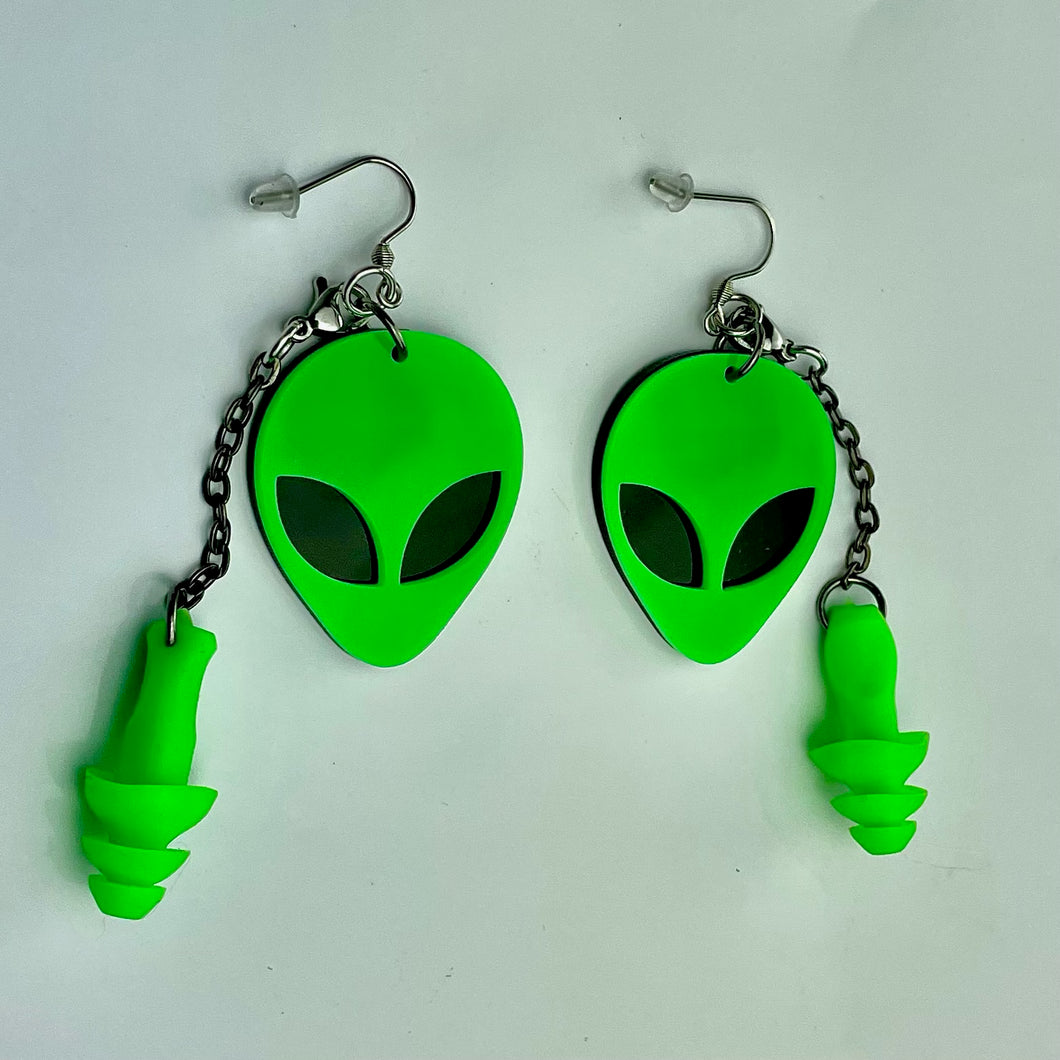 Green Alien Earplug Earrings