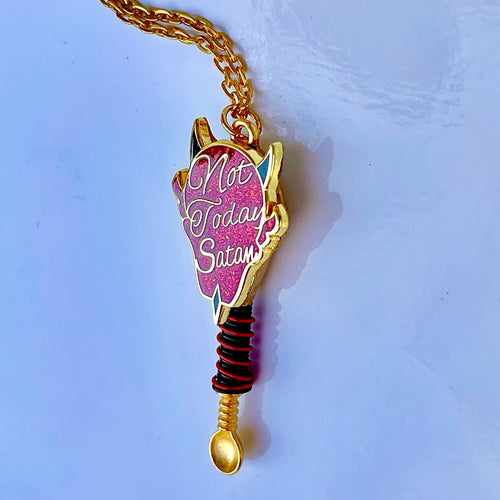 Not Today Satan Custom Tiny Festival Spoon Pendant Necklace